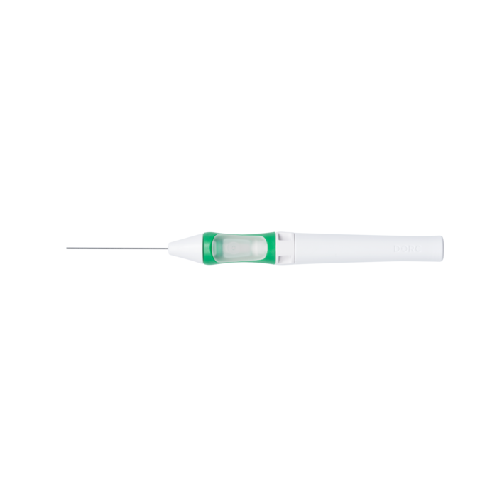 Backflush Instrument with 23 gauge / 0.6 mm brush needle and active aspiration.
