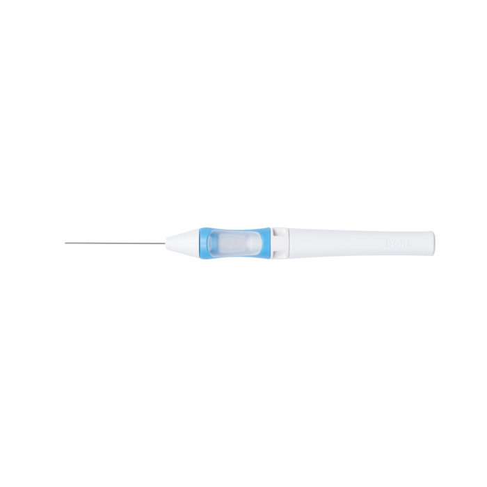 Backflush Instrument with 25 Ga / 0.5 mm blunt needle and active aspiration.